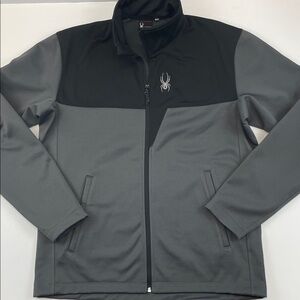 Spyder Men’s Gray Black Full Zip Softshell Jacket Athletic Outdoor Sz L